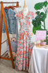 Floral Print V Neck Flutter Sleeve A Line Long Dress
