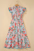 Floral Print V Neck Flutter Sleeve A Line Long Dress