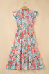 Floral Print V Neck Flutter Sleeve A Line Long Dress