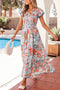 Floral Print V Neck Flutter Sleeve A Line Long Dress