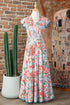 Floral Print V Neck Flutter Sleeve A Line Long Dress