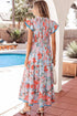 Floral Print V Neck Flutter Sleeve A Line Long Dress