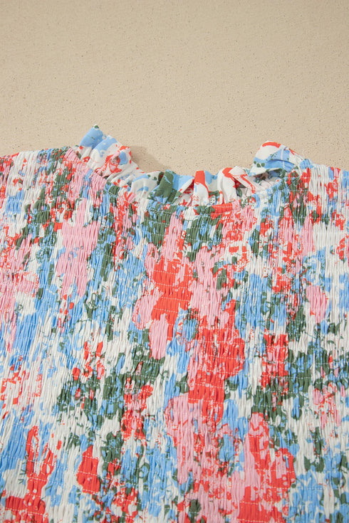 Floral Print V Neck Flutter Sleeve A Line Long Dress