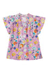 Floral Print V Neck Flutter Sleeve Woven Blouse