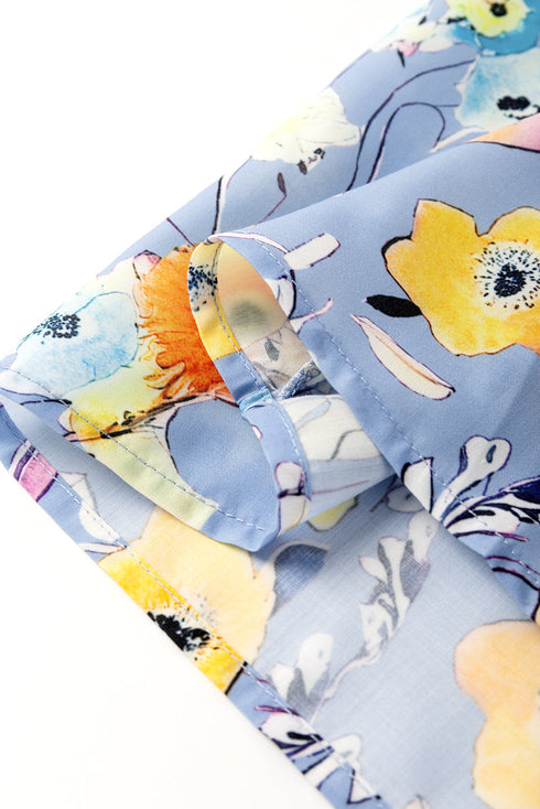 Floral Print V Neck Flutter Sleeve Woven Blouse