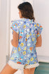 Floral Print V Neck Flutter Sleeve Woven Blouse