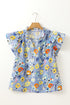 Floral Print V Neck Flutter Sleeve Woven Blouse