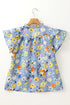 Floral Print V Neck Flutter Sleeve Woven Blouse