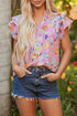 Floral Print V Neck Flutter Sleeve Woven Blouse