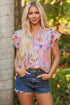 Floral Print V Neck Flutter Sleeve Woven Blouse