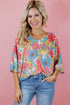 Floral Print V Neck Half Sleeve Blouse