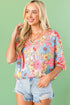 Floral Print V Neck Half Sleeve Blouse