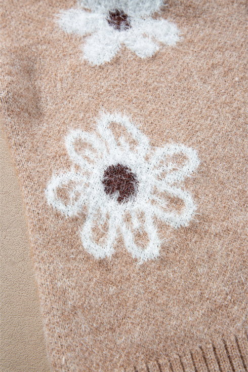 Floral Print V Neck Knitted Button up Cardigan