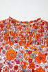 Floral Print V Neck Pleated Ruffle Short Sleeve Blouse