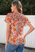 Floral Print V Neck Pleated Ruffle Short Sleeve Blouse