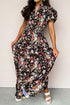 Floral Print V Neck Pleated Tiered Maxi Dress