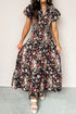 Floral Print V Neck Pleated Tiered Maxi Dress