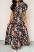 Floral Print V Neck Pleated Tiered Maxi Dress