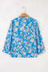 Floral Print V Neck Puff Sleeve Woven Blouse