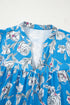Floral Print V Neck Puff Sleeve Woven Blouse