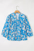 Floral Print V Neck Puff Sleeve Woven Blouse