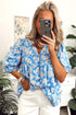 Floral Print V Neck Puff Sleeve Woven Blouse