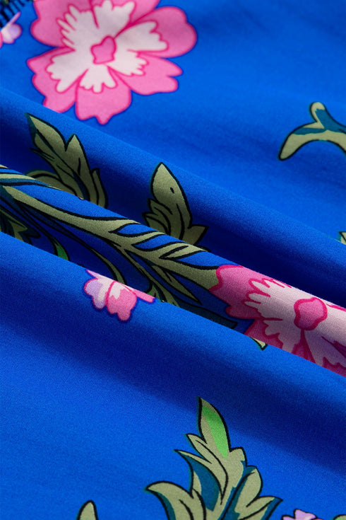 Floral Print V Neck Short Sleeve A Line Dress