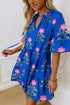 Floral Print V Neck Short Sleeve A Line Dress