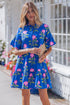 Floral Print V Neck Short Sleeve A Line Dress