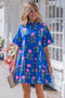 Floral Print V Neck Short Sleeve A Line Dress