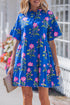 Floral Print V Neck Short Sleeve A Line Dress