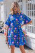 Floral Print V Neck Short Sleeve A Line Dress