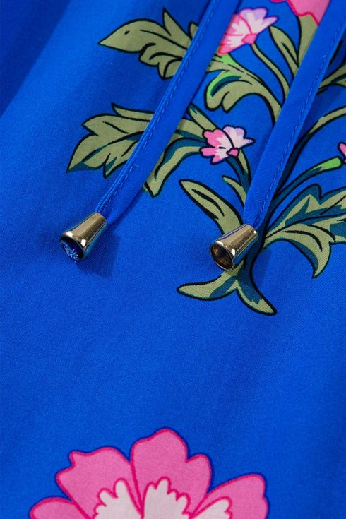 Floral Print V Neck Short Sleeve A Line Dress