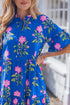 Floral Print V Neck Short Sleeve A Line Dress