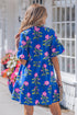 Floral Print V Neck Short Sleeve A Line Dress