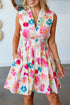 Floral Print V Neck Smocked Waist Flared Mini Dress