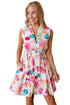 Floral Print V Neck Smocked Waist Flared Mini Dress