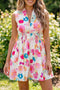 Floral Print V Neck Smocked Waist Flared Mini Dress