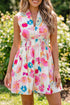 Floral Print V Neck Smocked Waist Flared Mini Dress