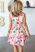Floral Print V Neck Smocked Waist Flared Mini Dress