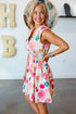 Floral Print V Neck Smocked Waist Flared Mini Dress