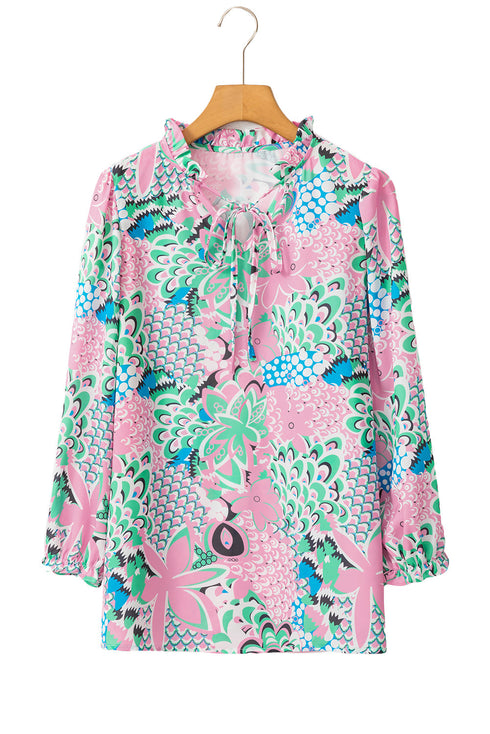 Floral Print V Neck Tie Detail Long Sleeve Blouse