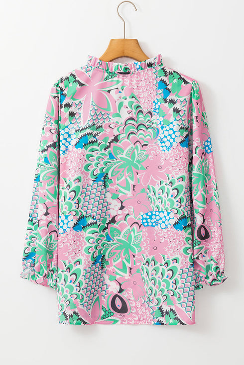 Floral Print V Neck Tie Detail Long Sleeve Blouse