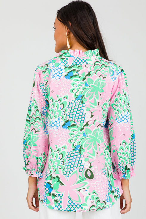 Floral Print V Neck Tie Detail Long Sleeve Blouse
