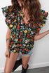 Floral Print V Neck Tiered Flutter Sleeve Blouse