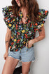 Floral Print V Neck Tiered Flutter Sleeve Blouse
