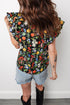 Floral Print V Neck Tiered Flutter Sleeve Blouse
