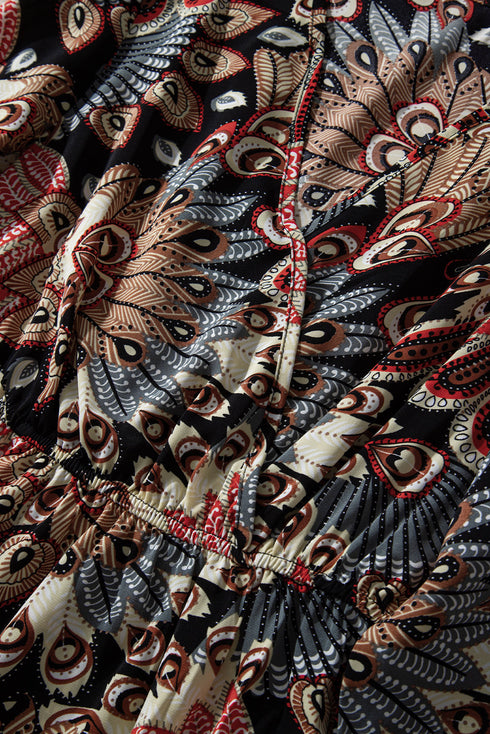 Floral Print V Neck Wrap High Waist Maxi Dress