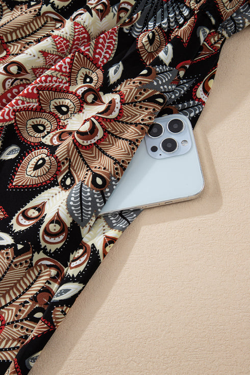 Floral Print V Neck Wrap High Waist Maxi Dress