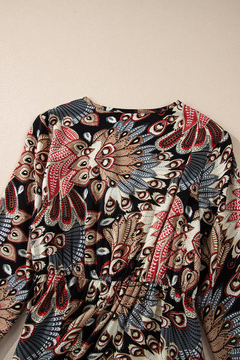 Floral Print V Neck Wrap High Waist Maxi Dress